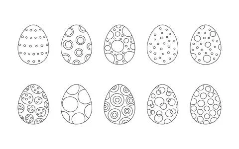 Easter eggs with decoration, line set. Egg in flat hand drawn style. Vector Stock Illustration