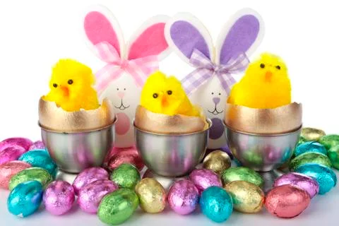 Easter eggs decorations on white Stock Photos