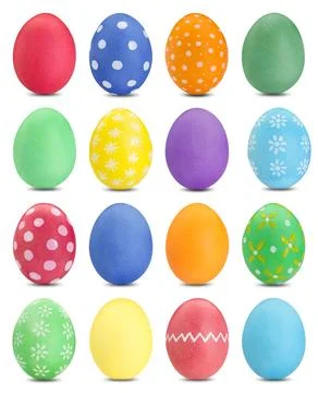 Easter eggs in different colors isolated on white, set Stock Photos