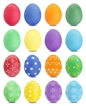 Easter eggs in different colors isolated on white, set Stock Photos