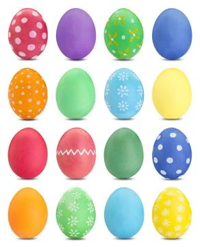 Easter eggs in different colors isolated on white, set Stock Photos