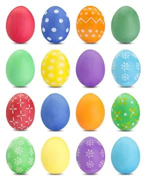 Easter eggs in different colors isolated on white, set Stock Photos