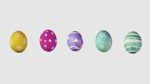 Easter Eggs of Different Patterns Bouncing on Alpha Channel Stock Footage 303713152