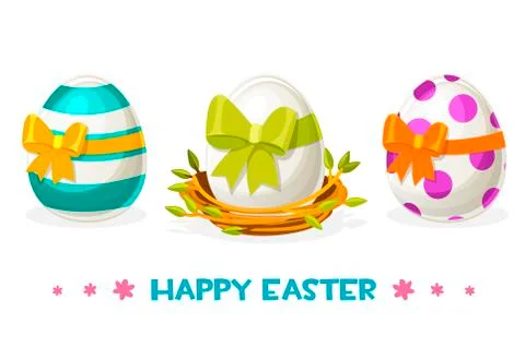 Easter eggs with different patterns in the nest. Stock Illustration