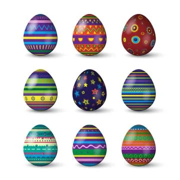 Easter eggs with different texture on white background. Vector spring holiday Illustrazione stock