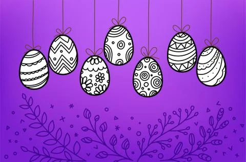 Easter eggs in doodle style vector banner. Copy space Stock Illustration