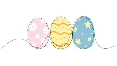 Easter eggs drawn by continuous one line. Minimalist Happy Easter concept. 스톡 일러스트