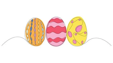 Easter eggs drawn by continuous one line. Minimalist style Happy Easter concept Illustrazione stock