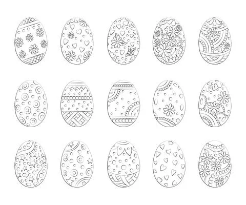 Easter eggs drawn in outline. Easter coloring book. Vector Stock Illustration