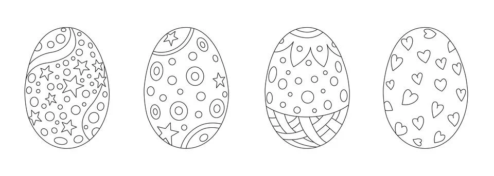 Easter eggs drawn in outline. Easter coloring book. 스톡 일러스트