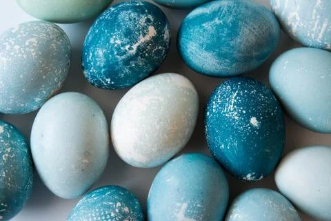 Easter eggs, dyed blue dye Stock Photos