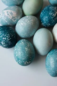 Easter eggs, dyed blue dye Stock Photos