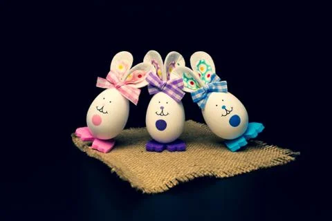 Easter eggs. Easter bunny on a napkin. Easter symbolism Stock Photos