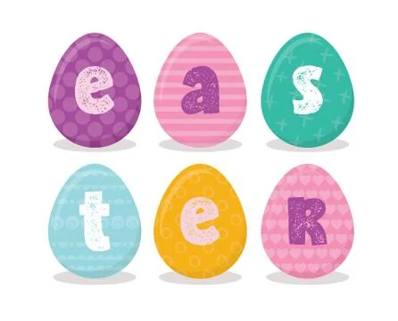 Easter eggs with Easter letters in different colors- Vector Stock Illustration