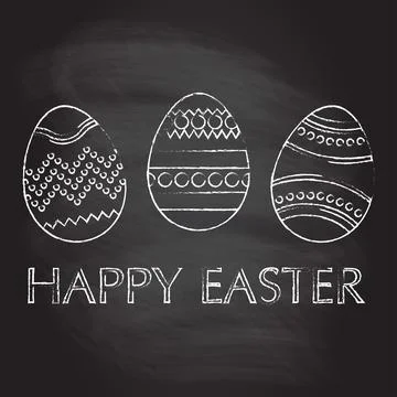Easter eggs. Easter template isolated on blackboard texture with chalk rubbed Stock Illustration