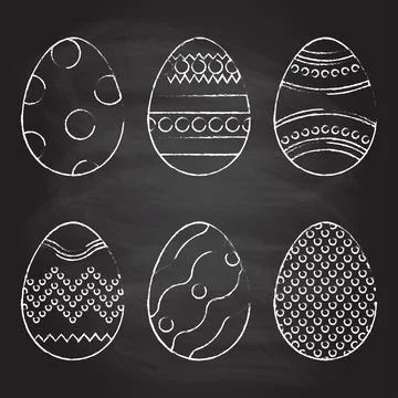 Easter eggs. Easter template isolated on blackboard texture with chalk rubbed Stock Illustration
