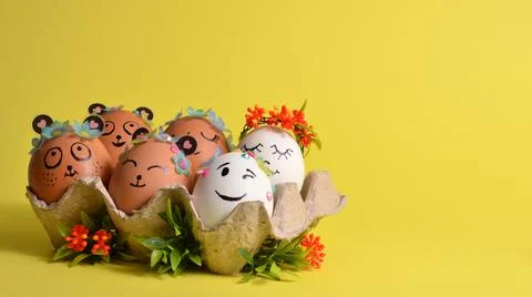 Easter eggs in an egg container. Spring. Easter. Stock Photos