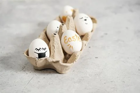 Easter eggs emoji. Easter. copyspace. Smiley eggs. Stock Photos