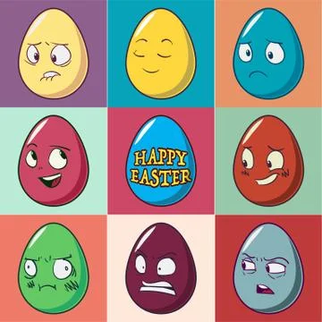 Easter eggs emoji set. Cute funny emotional icons. Happy emoticons. Vector il Stock Illustration