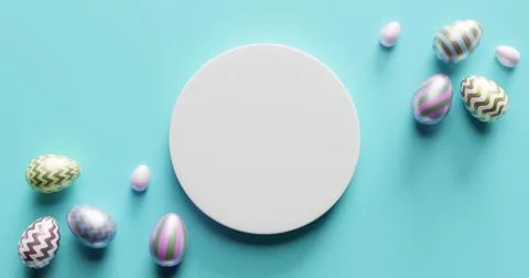 Easter eggs, empty white circle composition in the center Illustrazione stock