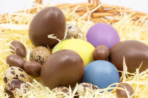 Easter eggs on the farm Stock Photos