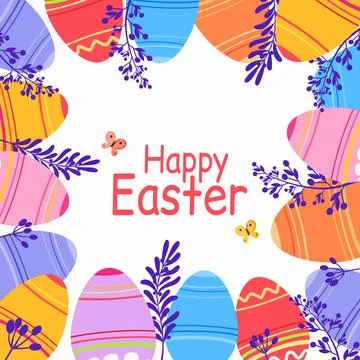 Easter eggs festive attribute and decor. Bright different colored eggs with Stock Illustration