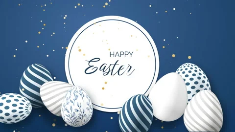 Easter eggs with festive patterns on a blue background Stock Footage 233382225