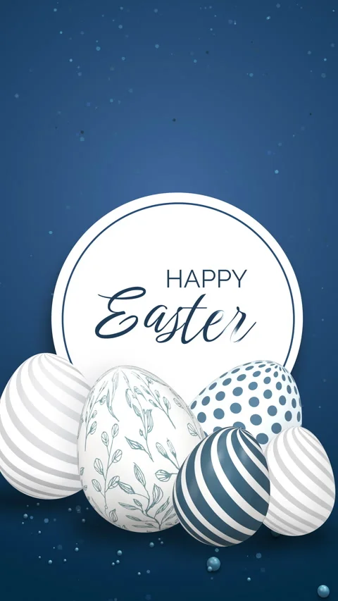 Easter eggs with festive patterns on a blue background with falling confetti Stock Footage 306131980