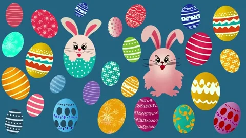 Easter eggs flat design, collection painted rainbow eggs, Happy Easter Bunny Video stock 274382158