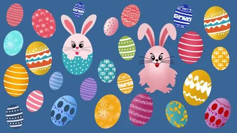 Easter eggs flat design, collection painted rainbow eggs, Happy Easter Bunny Stock Illustration