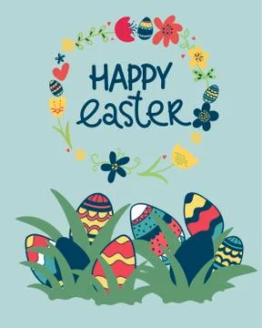 Easter eggs. flat vector illustration isolate on blue background. Cute creati Stock Illustration
