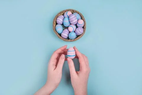 Easter eggs flatlay Stock Photos