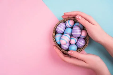 Easter eggs flatlay Stock Photos