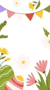 Easter eggs floral background spring greeting card template vertical banner.. Stock Illustration