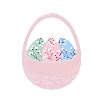 Easter Eggs with floral decor in egg shape bucket Minimalistic Flat design in Illustrazione stock