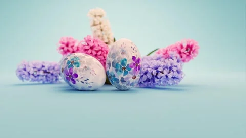 Easter eggs with floral pattern on blue background Stock Footage 267081921