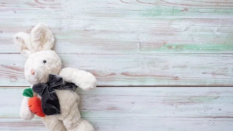 Easter eggs, flower and rabbit doll stop motion animation. Stock Footage 126258828