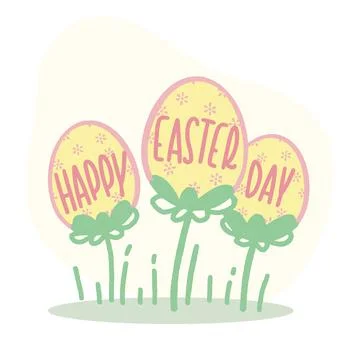 Easter Eggs Flower Element With Doodle Vector Design - Lettering Stock-Illustration