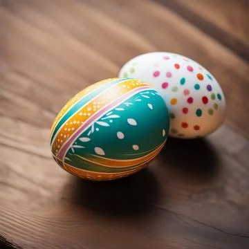 Easter eggs with flower on wood table background. Foto stock