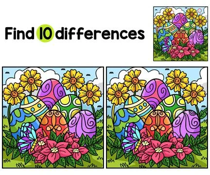 Easter Eggs with Flowers Find The Differences Stock Illustration