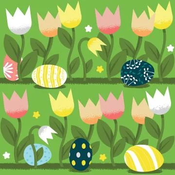 Easter eggs with flowers on the ground. Vector illustration Stock Illustration