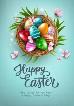 Easter eggs with flowers in the nest Stock Illustration
