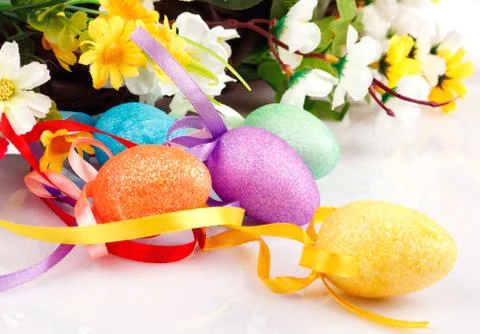 Easter eggs with flowers Stock Photos