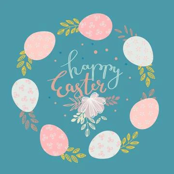 Easter eggs with flowers in a round frame Stock Illustration