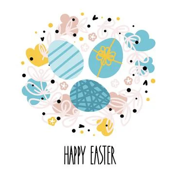 Easter eggs with flowers in a round frame Stock Illustration