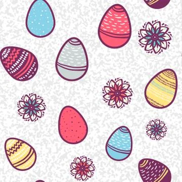 Easter eggs with flowers seamless pattern. for holidays design concept with l Stock Illustration
