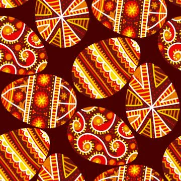 Easter eggs with folk-style tracery seamless pattern. Illustrazione stock