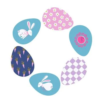 Easter eggs frame, cute holiday wreath design. Stock Illustration