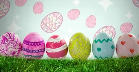 Easter eggs in front of pattern Stock Illustration