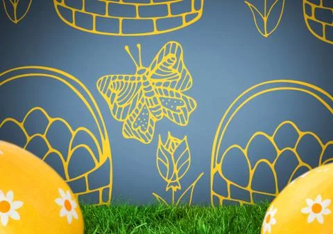 Easter eggs in front of pattern 스톡 일러스트